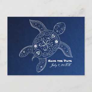 Carte Postale Faire-part Tortue de mer hawaïenne blanche plage bleue enregi