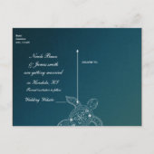 Carte Postale Faire-part Tortue de mer hawaïenne sarcelle blanche plage Sav (Dos)