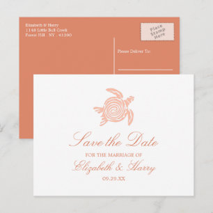 Carte Postale Faire-part Tortue de mer océan, mariage sur la plage de corai