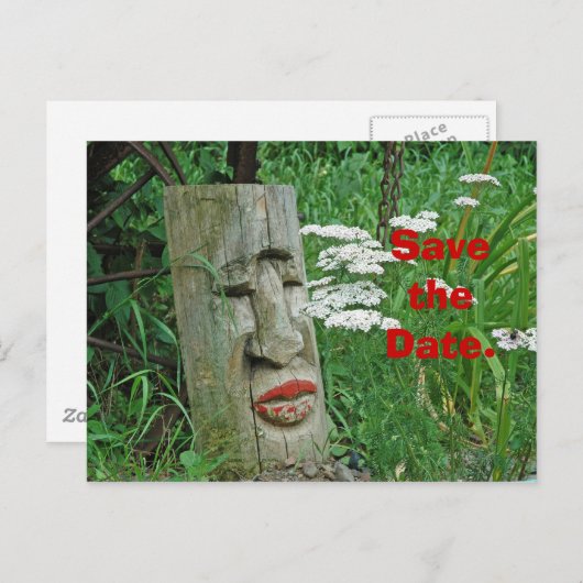 Carte Postale Faire-part Totem rouge à lèvres Enregistrer la date (Devant / Derrière)
