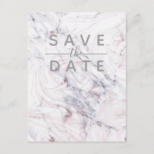 Carte Postale Faire-part Touch of Rose White Grey Marble Enregistrer la dat (Devant)