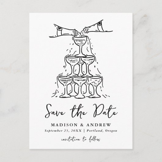 Carte Postale Faire-part Tour de Champagne Whimsical Enregistrer la date (Devant)