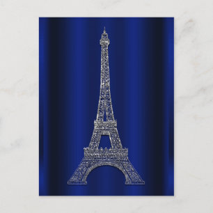 Carte Postale Faire-part Tour Eiffel argent bleu royal Paris enregistrer la