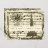 Carte Postale Faire-part Tour Eiffel de Paris noir musique crème Enregistre (Devant / Derrière)