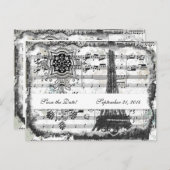 Carte Postale Faire-part Tour Eiffel de Paris noir Musique Enregistrer la d (Devant / Derrière)