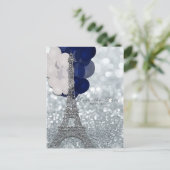 Carte Postale Faire-part Tour Eiffel en argent Ballons bleus marine Enregis (Debout devant)