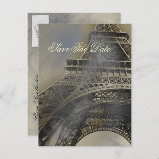 Carte Postale Faire-part Tour eiffel mariage parisien français Save the Dat (Devant / Derrière)