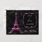 Carte Postale Faire-part Tour Eiffel rose Mariage français Enregistrer la d (Devant / Derrière)