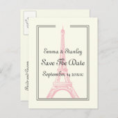 Carte Postale Faire-part Tour Eiffel rose mariage Paris Enregistrer la date (Devant / Derrière)