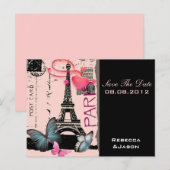 Carte Postale Faire-part tour mariage destination tour eiffel paris rose (Devant / Derrière)