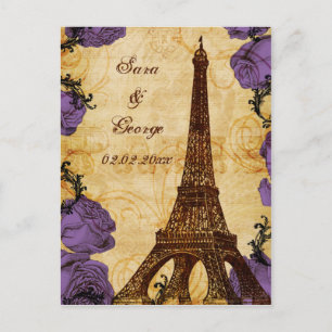 Carte Postale Faire-part tour vintage violet eiffel Paris enregistrer la da