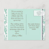 Carte Postale Faire-part Tourbillon de feuilles bleues Damask 2 Enregistrer (Dos)