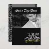 Carte Postale Faire-part Tourbillonnant noir et blanc Enregistrer la date (Devant / Derrière)