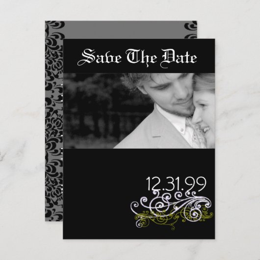 Carte Postale Faire-part Tourbillonnant noir et blanc Enregistrer la date (Devant / Derrière)