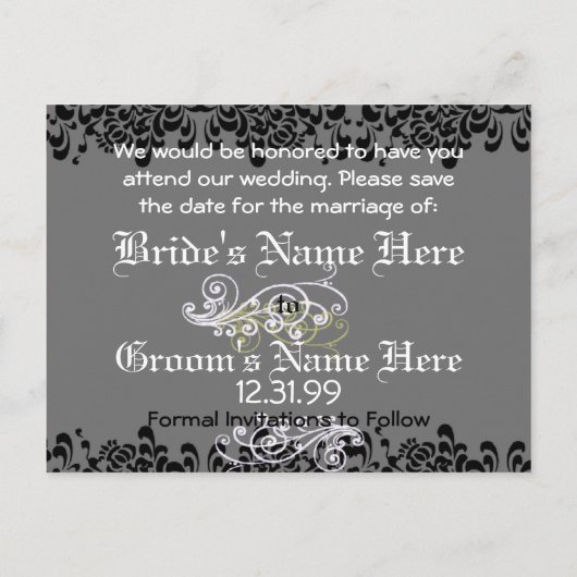 Carte Postale Faire-part Tourbillonnant noir et blanc Enregistrer la date (Dos)