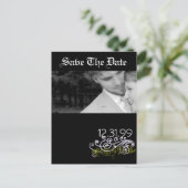 Carte Postale Faire-part Tourbillonnant noir et blanc Enregistrer la date (Debout devant)