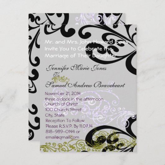 Carte Postale Faire-part Tourbillonnant Purple & Vert Enregistrer La Date (Devant / Derrière)