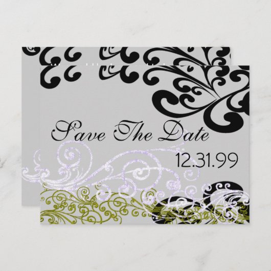 Carte Postale Faire-part Tourbillonnant Purple & Vert Enregistrer La Date (Devant / Derrière)