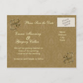 Carte Postale Faire-part Tourbillons d'or feuillu Enregistrer la date (Dos)