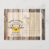 Carte Postale Faire-part Tournesol Antlers Bois Rustique Enregistrer la dat (Dos)