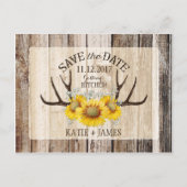Carte Postale Faire-part Tournesol Antlers Bois Rustique Enregistrer la dat (Devant)