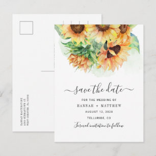 Carte Postale Faire-part Tournesol aquarelle mariage mariage à venir enregi
