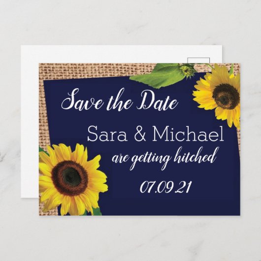 Carte Postale Faire-part Tournesol bleu Enregistrer la date (Devant / Derrière)