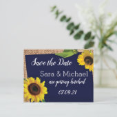 Carte Postale Faire-part Tournesol bleu Enregistrer la date (Debout devant)