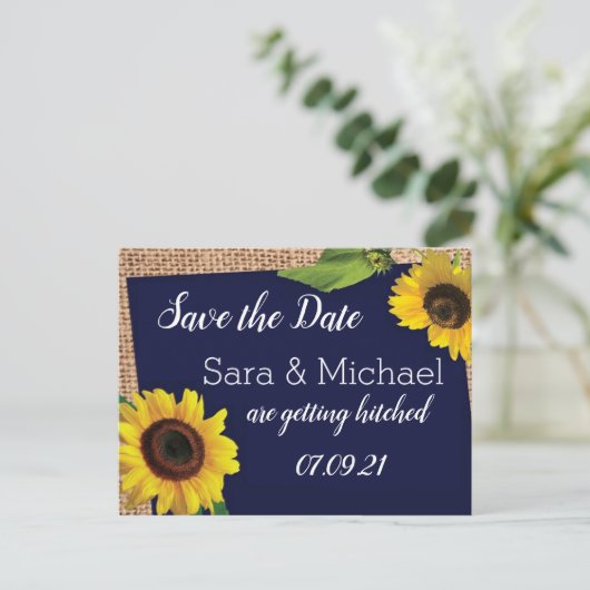 Carte Postale Faire-part Tournesol bleu Enregistrer la date (Debout devant)