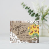 Carte Postale Faire-part Tournesol Bois Dentelle Campagne Enregistrez la Da (Debout devant)