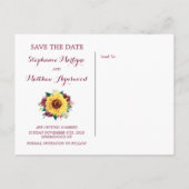 Carte Postale Faire-part Tournesol Bourgogne Rose Bordure Enregistrer La Da (Dos)