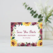 Carte Postale Faire-part Tournesol Bourgogne Rose Bordure Enregistrer La Da (Debout devant)