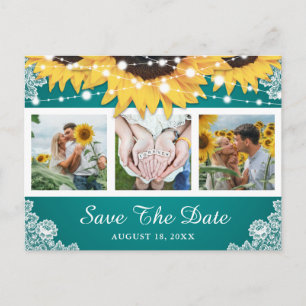 Carte Postale Faire-part Tournesol De Dentelle turquoise Photo Mariage Enre