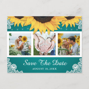 Carte Postale Faire-part Tournesol De Dentelle turquoise Photo Mariage Enre