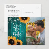 Carte Postale Faire-part Tournesol En Bois turquoise Enregistrer La Date Ph (Devant / Derrière)