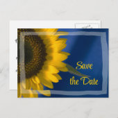 Carte Postale Faire-part Tournesol en mariage bleu Enregistrer la date (Devant / Derrière)