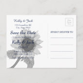 Carte Postale Faire-part Tournesol/Enregistrer la date mariage bleu (Dos)