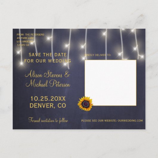 Carte Postale Faire-part Tournesol et roses mariage photo enregistrer la da (Dos)