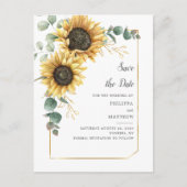 Carte Postale Faire-part Tournesol Eucalyptus Vert Enregistrer la date (Devant)