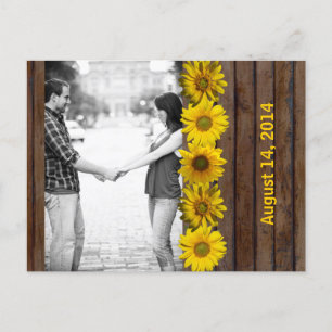 Carte Postale Faire-part Tournesol jaune bois Brown Photo Enregistrer la da