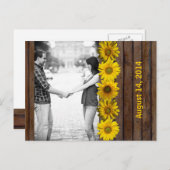 Carte Postale Faire-part Tournesol jaune bois Brown Photo Enregistrer la da (Devant / Derrière)