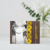 Carte Postale Faire-part Tournesol jaune bois Brown Photo Enregistrer la da (Debout devant)