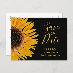 Carte Postale Faire-part Tournesol Jaune Rustique Noir Enregistrer La Date