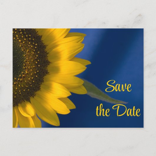 Carte Postale Faire-part Tournesol jaune sur mariage bleu Enregistrer la da (Devant)