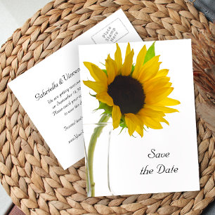 Carte Postale Faire-part Tournesol jaune sur Save the Date de mariage blanc
