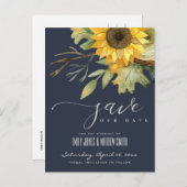 CARTE POSTALE FAIRE-PART TOURNESOL NAVY AQUARELLE FLORAL ENREGISTRER LA DAT (Devant / Derrière)