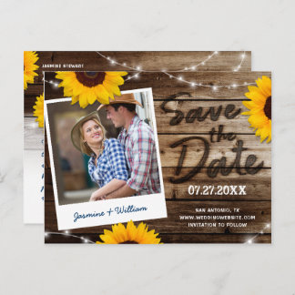 Carte Postale Faire-part Tournesol Photo Mariage rustique en bois Enregistr