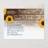 Carte Postale Faire-part Tournesol Photo Mariage rustique en bois Enregistr (Dos)