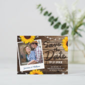 Carte Postale Faire-part Tournesol Photo Mariage rustique en bois Enregistr (Debout devant)