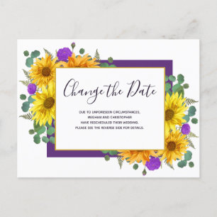 Carte Postale Faire-part Tournesol Roses Violettes Mariage Changement de Da